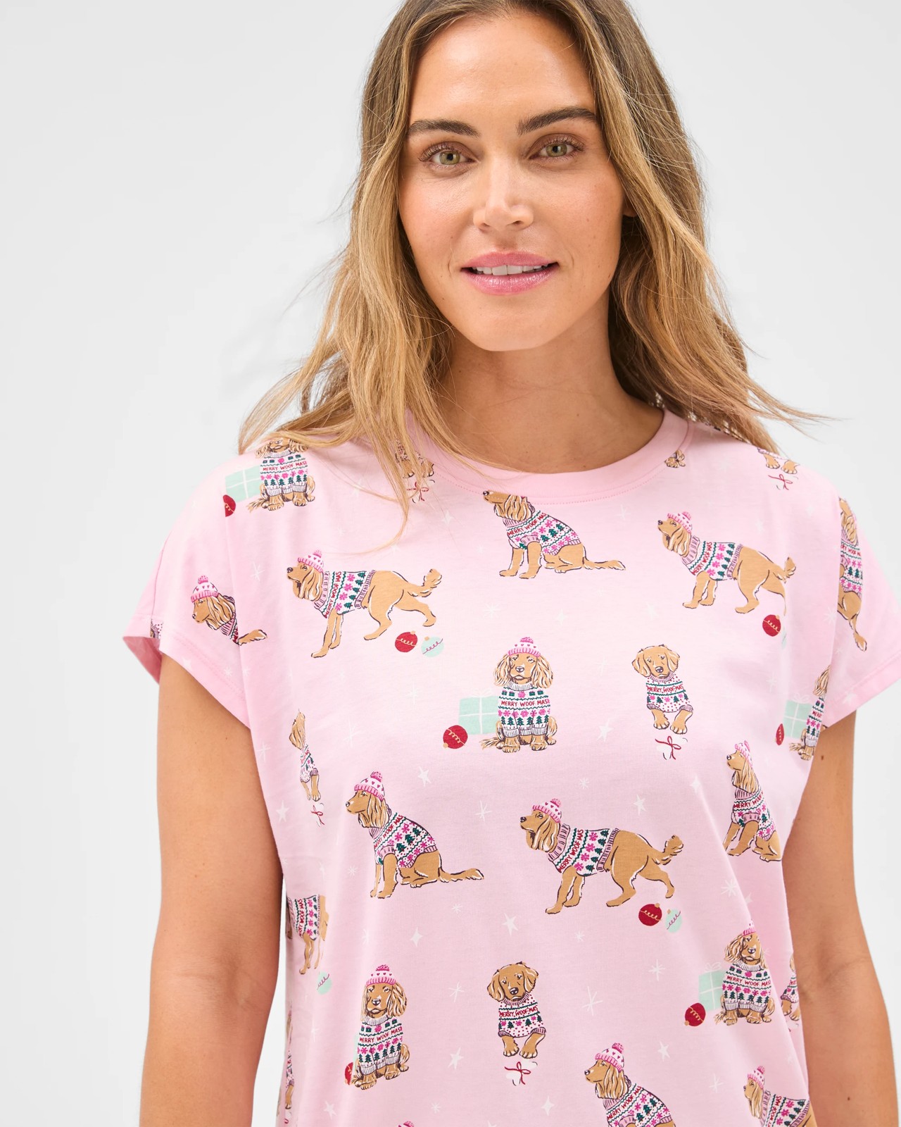 Australian Cotton Rich Merry Woofmas T-Shirt Nightie 3 of 5
