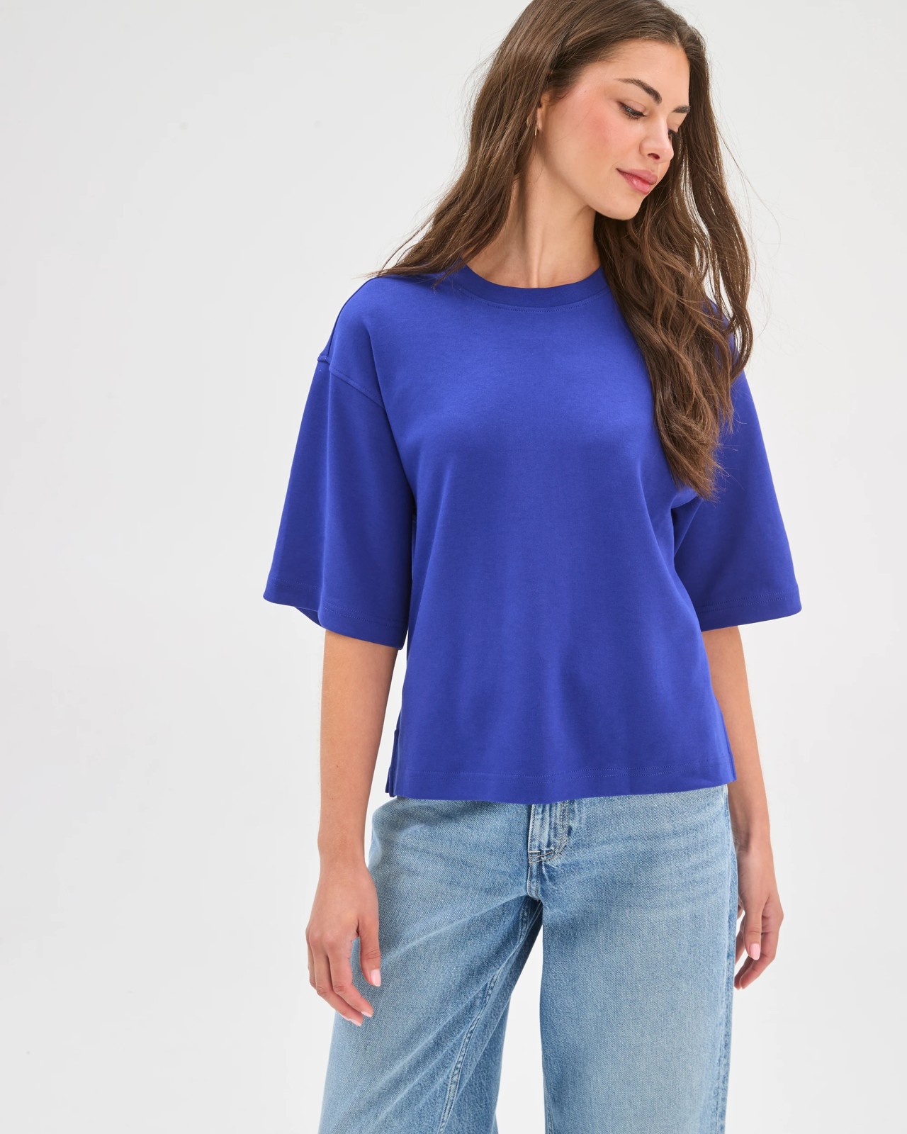 Petites Australian Cotton Heavyweight Boxy T-Shirt - Vivid Blue 2 of 5