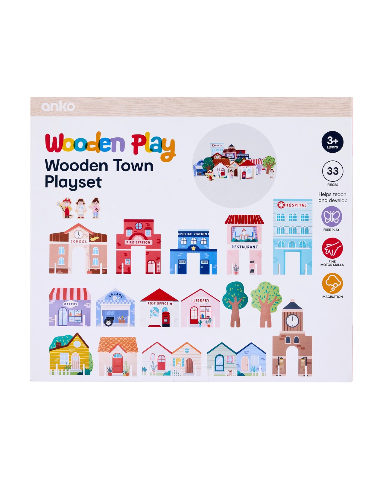 Anko 33 Piece Wooden Town Playset 6 of 6