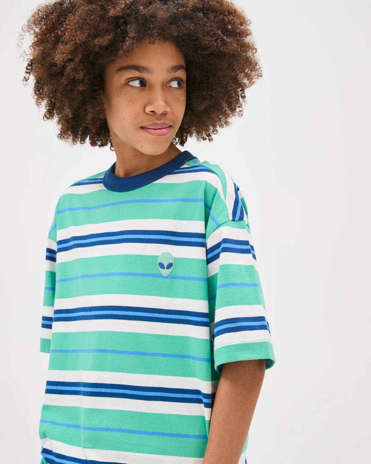 Australian Cotton Oversized Striped T-Shirt - Green 3 of 6
