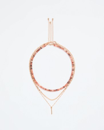Layered Bead and Chain Necklace Set