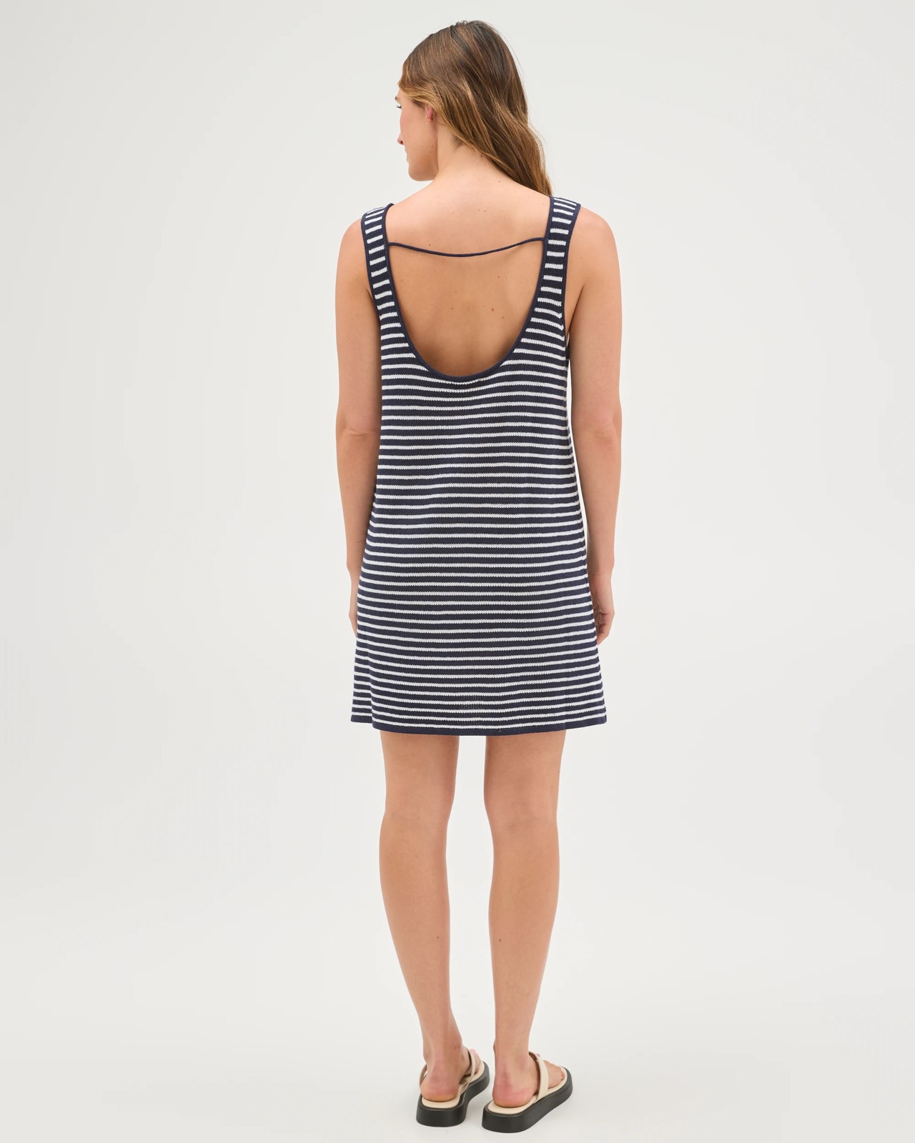 Australian Cotton Blend Resort Sleeveless Knit Mini Dress - Navy Stripe 5 of 5