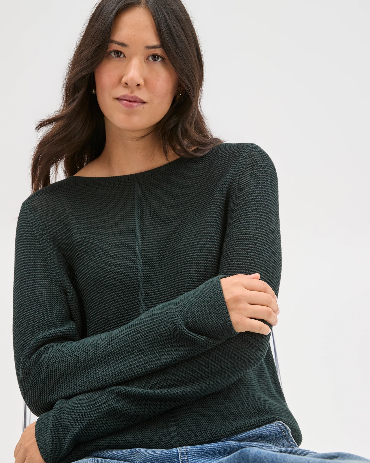 Australian Cotton Blend Ottoman Twist Sweater - Midnight Jade 6 of 6