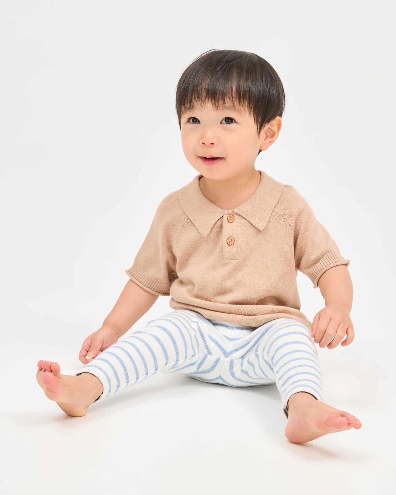 Baby Organic Cotton Ribbed Leggings - Stripe Blue Marle 2 of 5