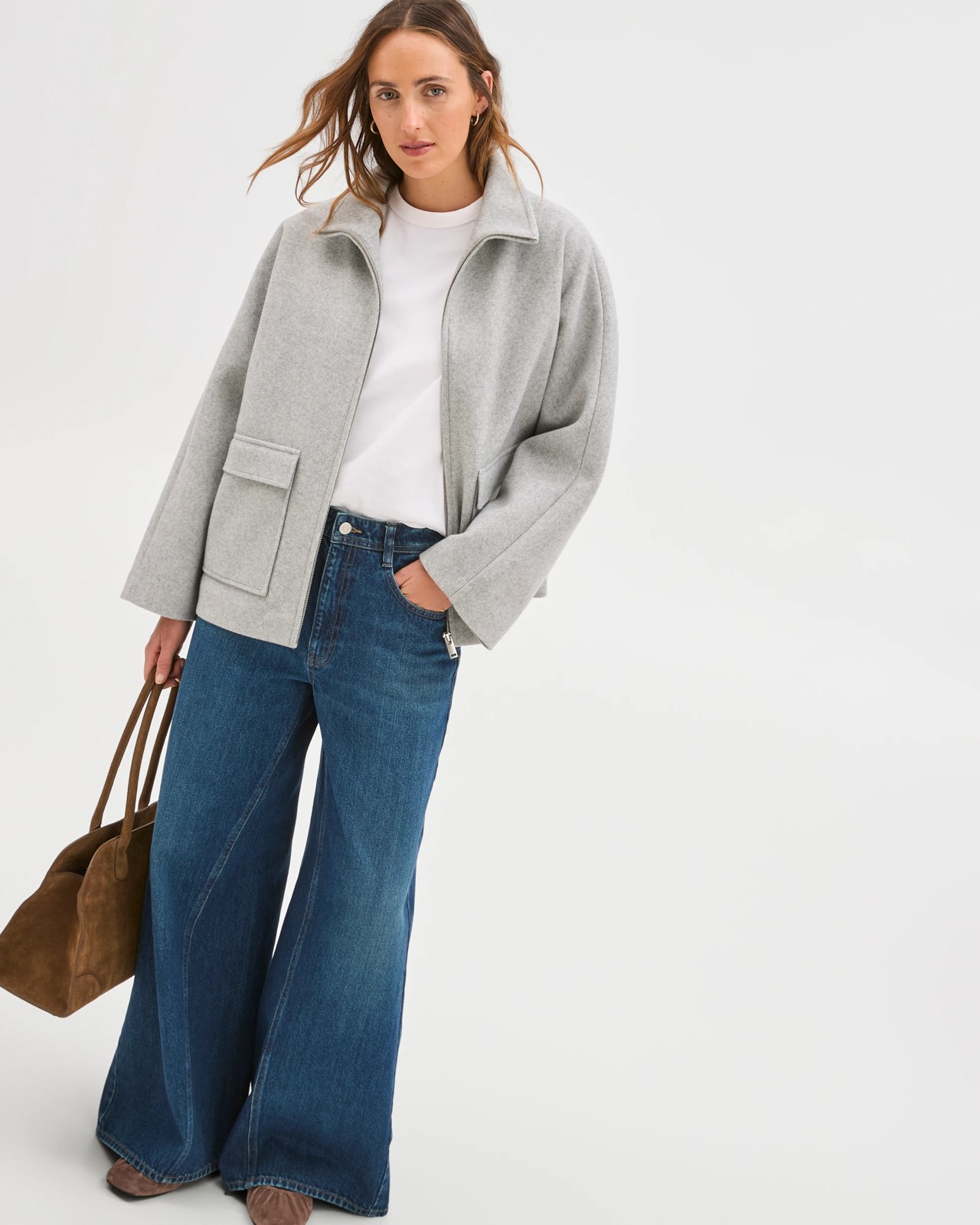 Brushed Collar Zip Through Jacket - Grey Marle 2 of 5