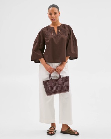 Australian Cotton 3/4 Sleeve Embroidered Cut-Out Blouse