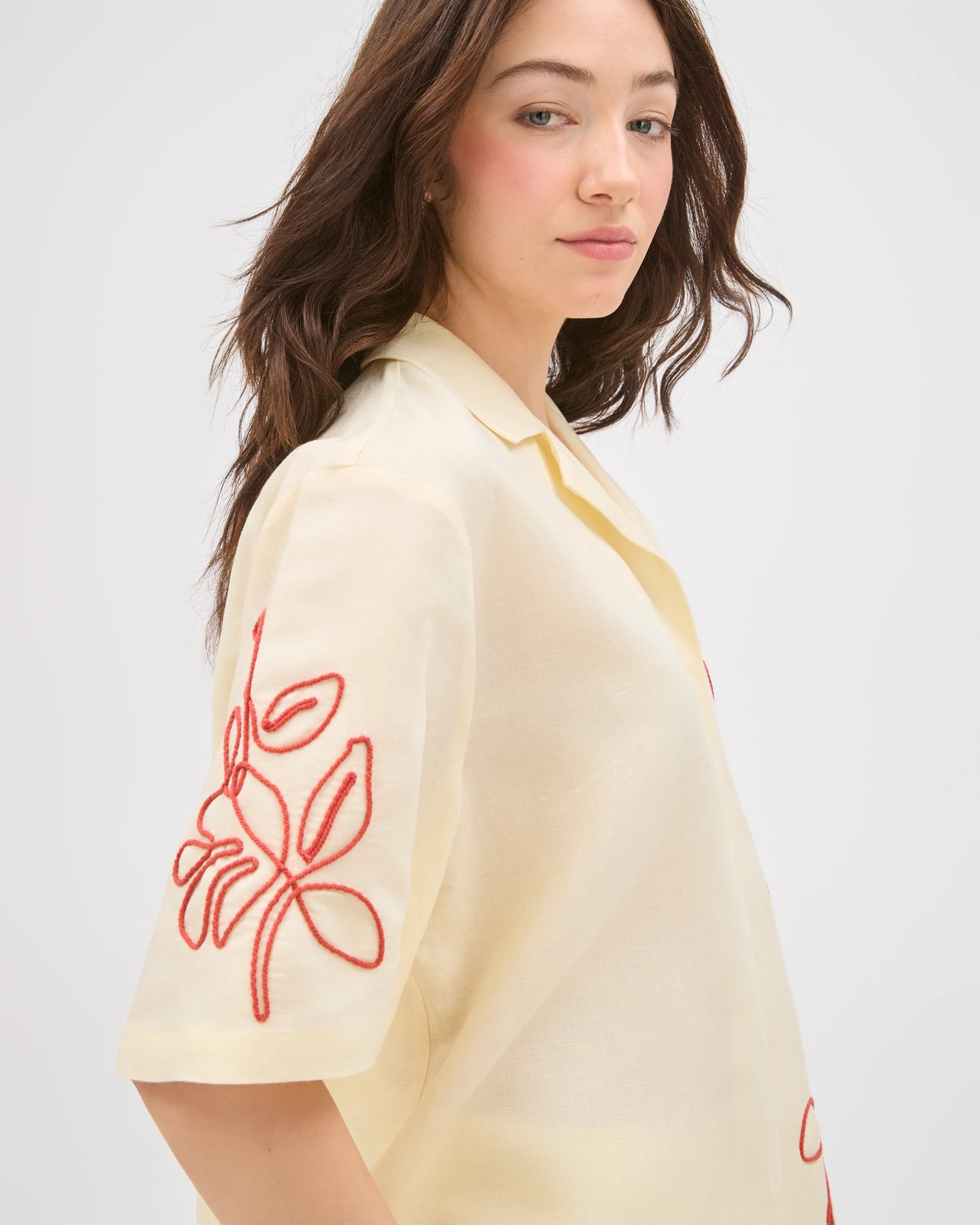 Lily Loves European Linen Blend Embellished Shirt - Butter 3 of 6