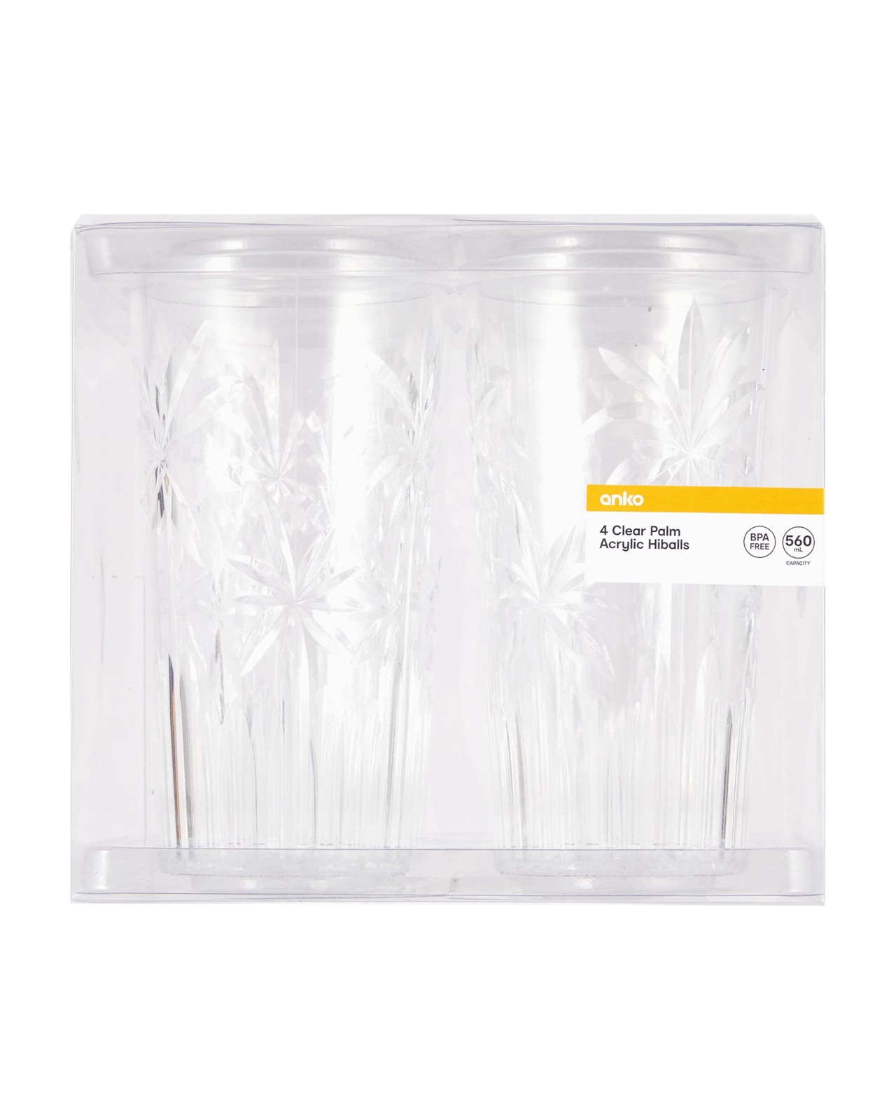 Anko 4 Clear Palm Acrylic Hiball Glasses 4 of 4
