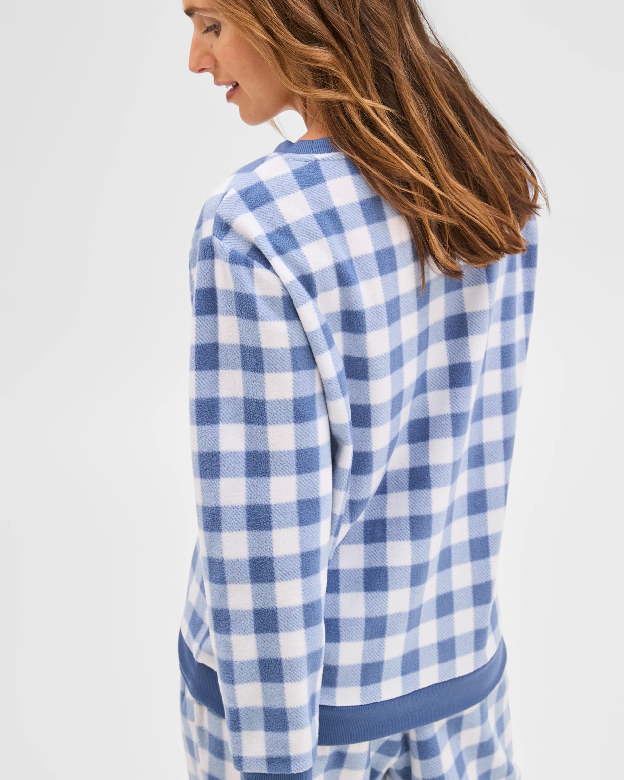 Micro Fleece Long Sleeve Pyjama Top - Gingham Blue 4 of 5