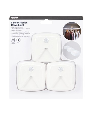 3 Pack Sensor Motion Down Lights - Anko