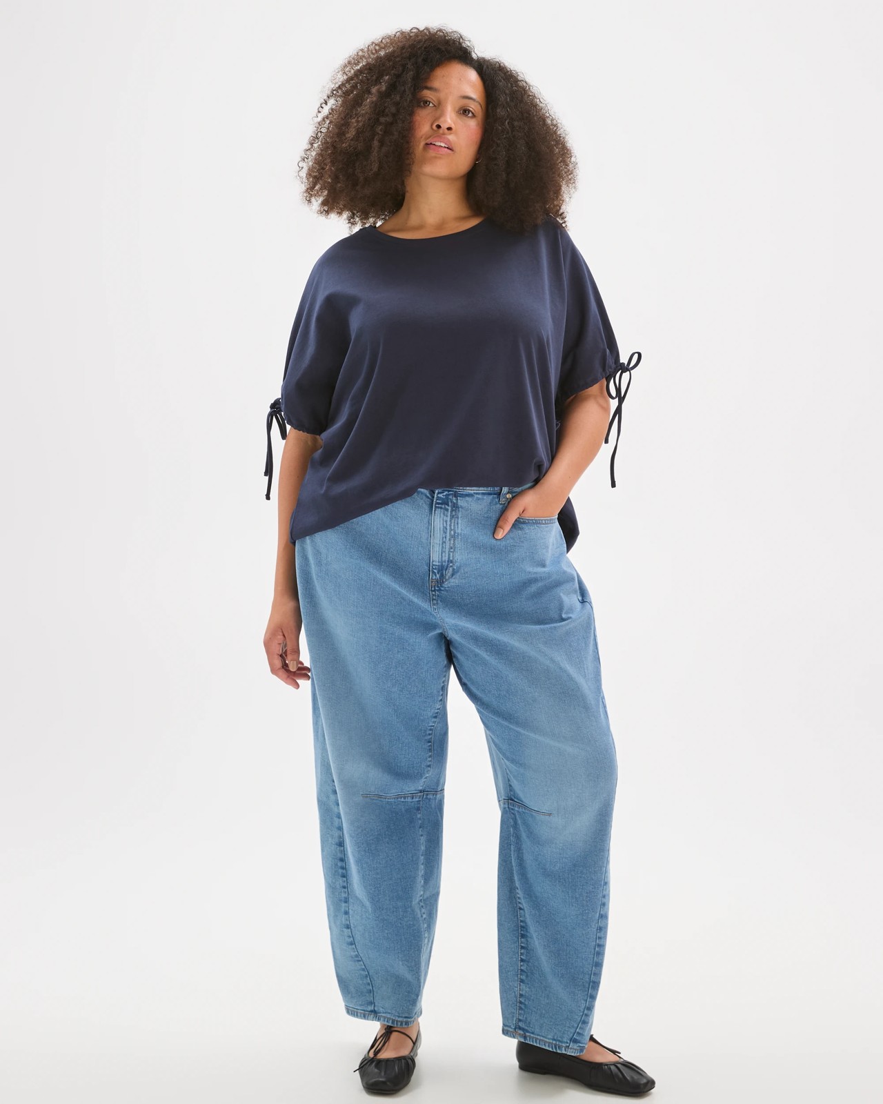 Plus Size Australian Cotton Gathered Sleeve T-Shirt 2 of 5