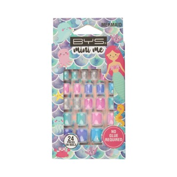 BYS 24 Pack Mini Me Press On Nails - Mermaid, Square Shape