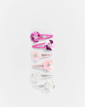 Kids 6 Pack Sequin Flower Snap Clips