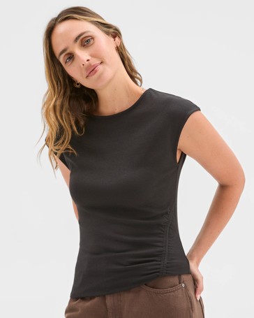 Australian Cotton Blend Soft Touch Front Gathered Seam T-Shirt