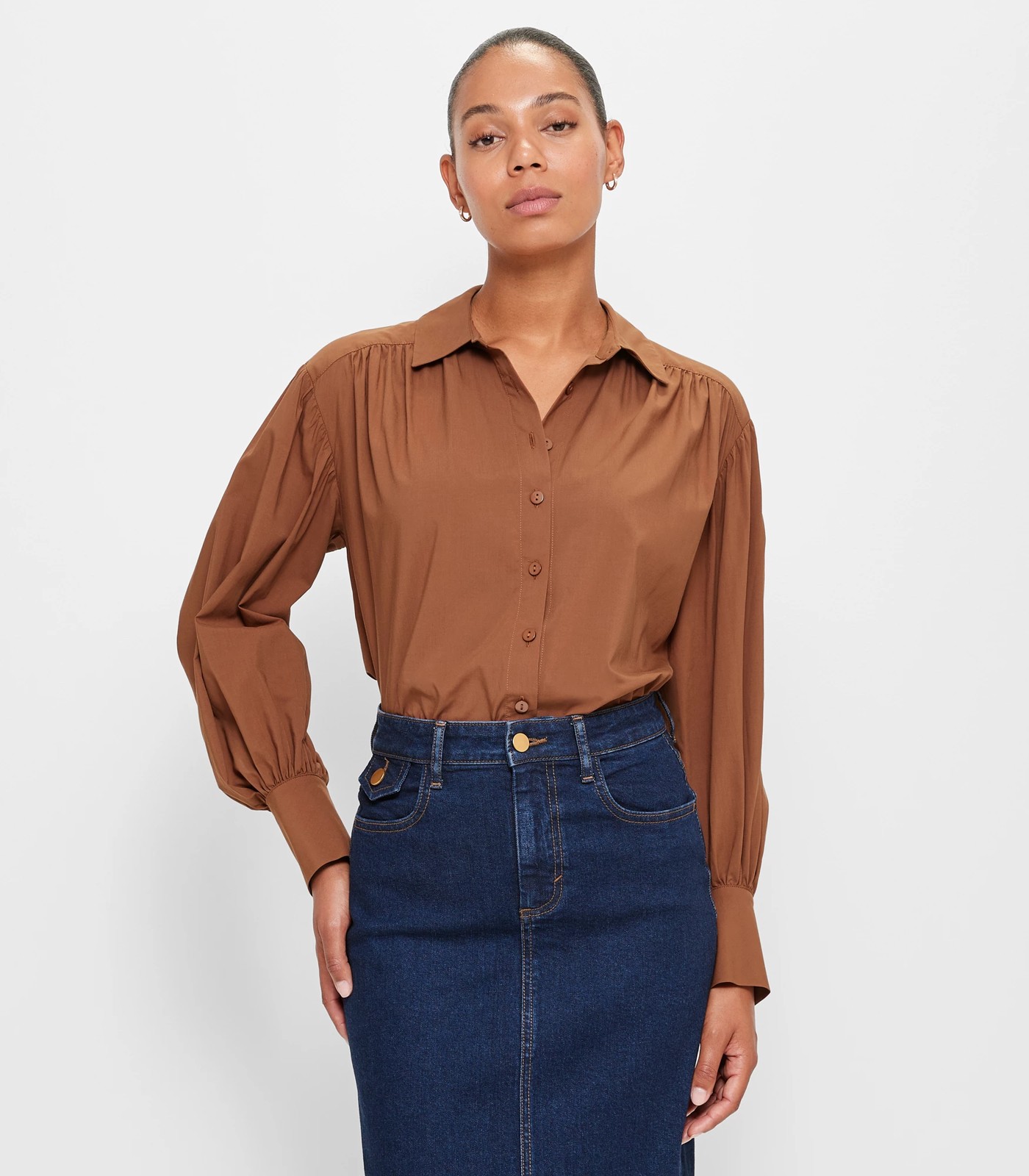 Blouson Sleeve Femme Shirt - Preview - Brown | Target Australia