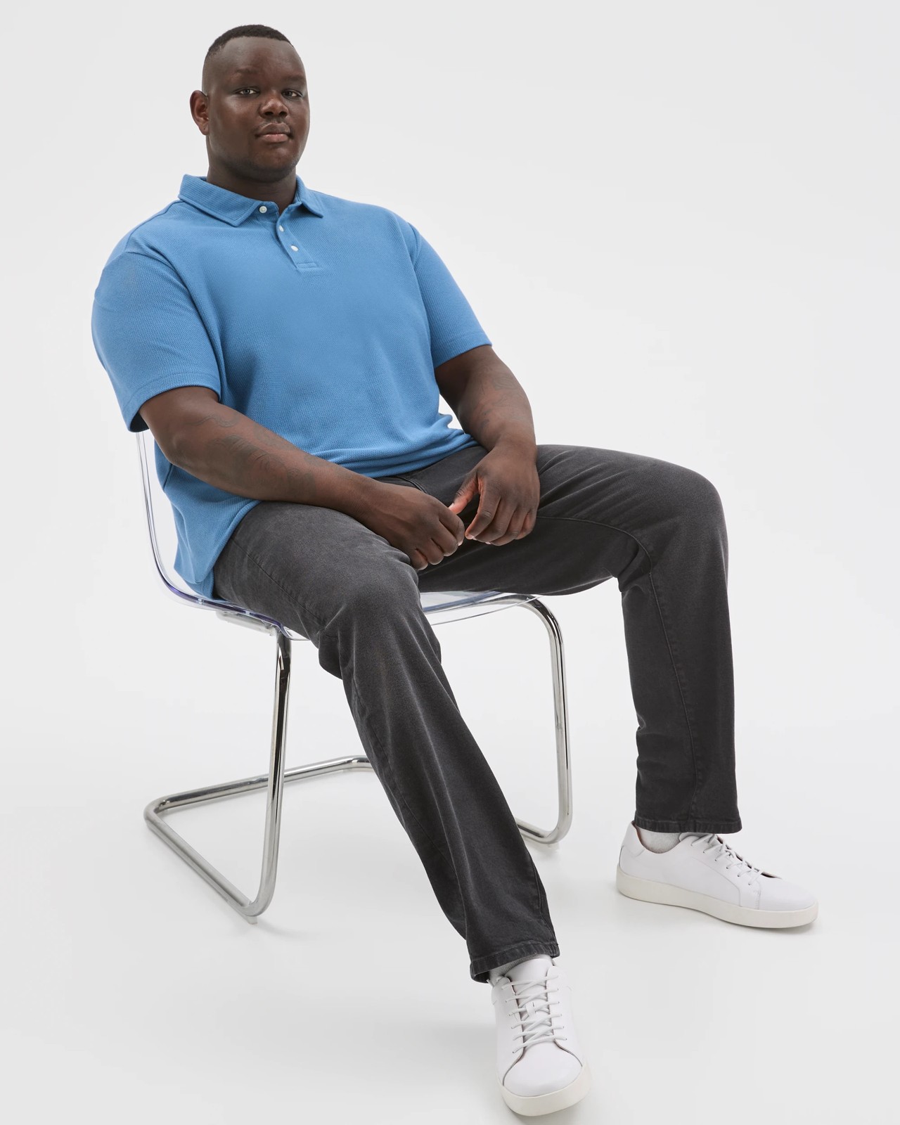 Plus Size Australian Cotton Textured Polo Top - Copen Blue 5 of 6