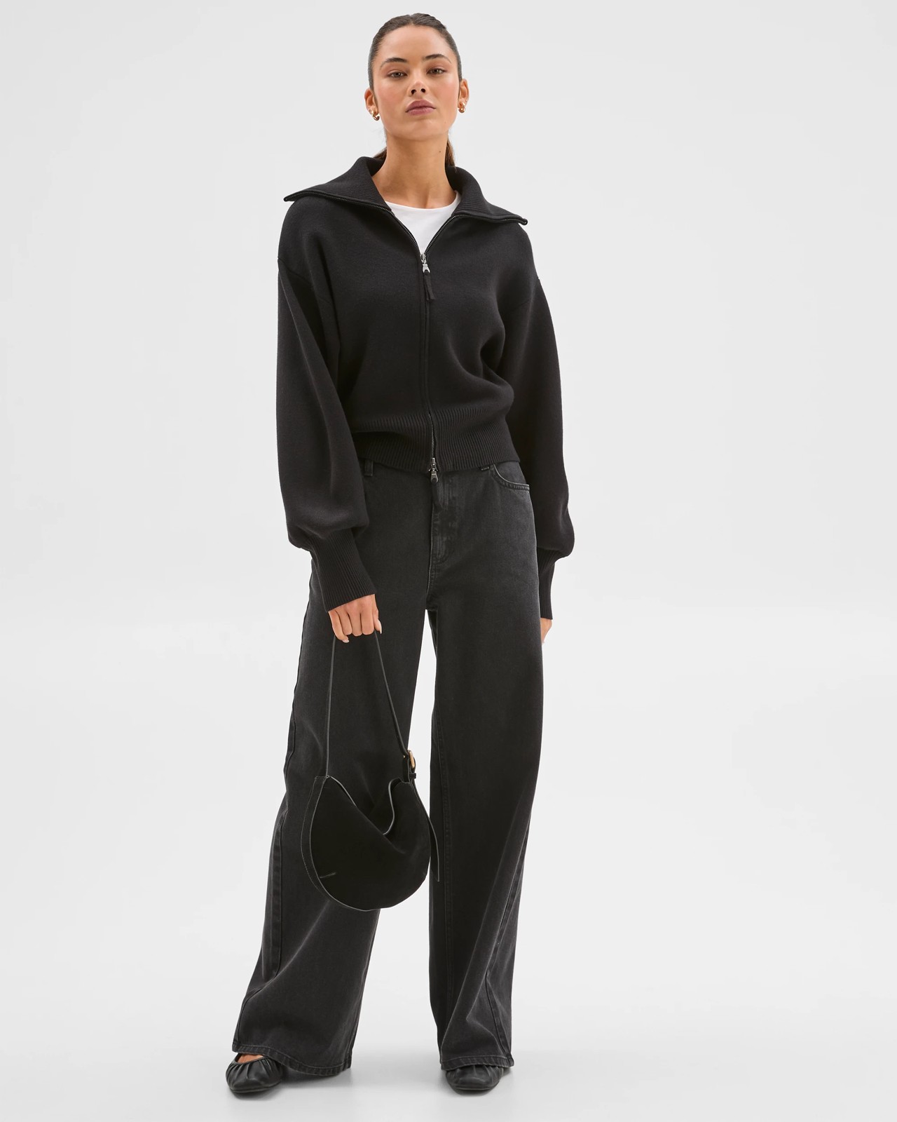 Lily Loves Long Cocoon Sleeve Zip Through Cardigan - Black 2 of 6