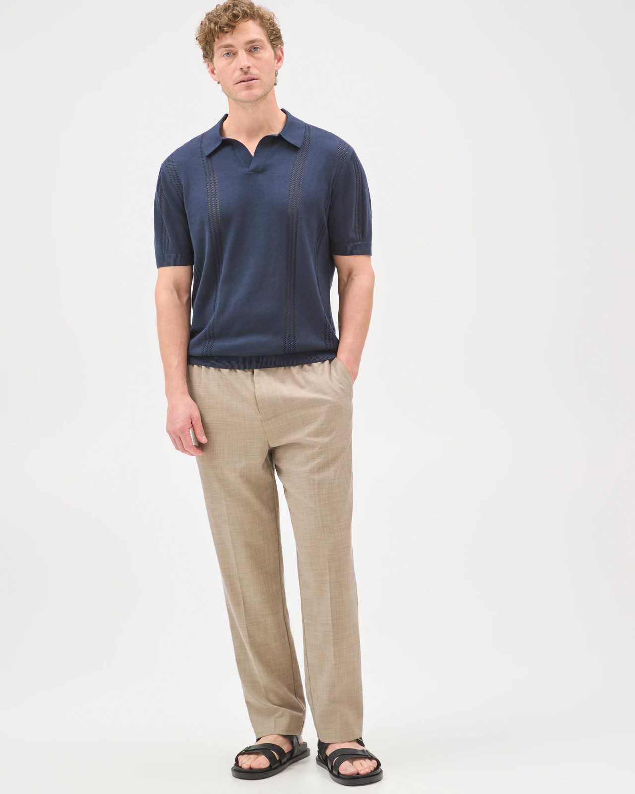 Preview Short Sleeve Knitwear Polo Top - Navy 6 of 6