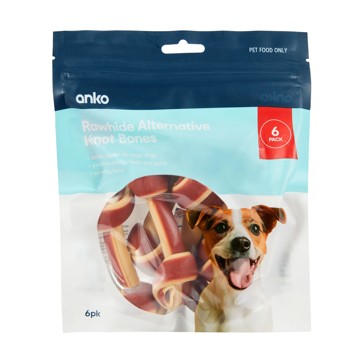 6 Pack Pet Treat Rawhide Alternative Knot Bones, Medium - Anko