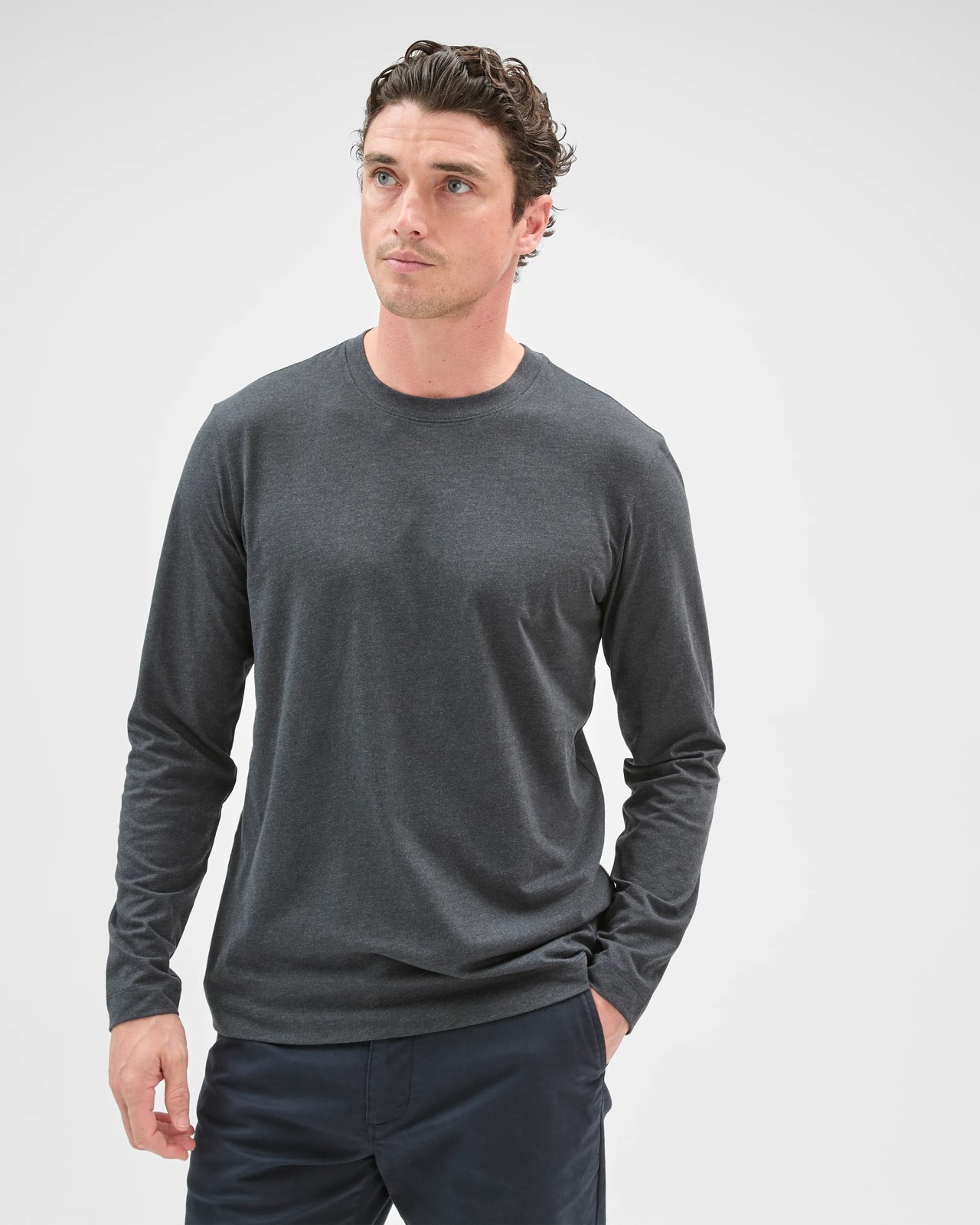 Australian Cotton Long Sleeve T-Shirt - Charcoal 2 of 5