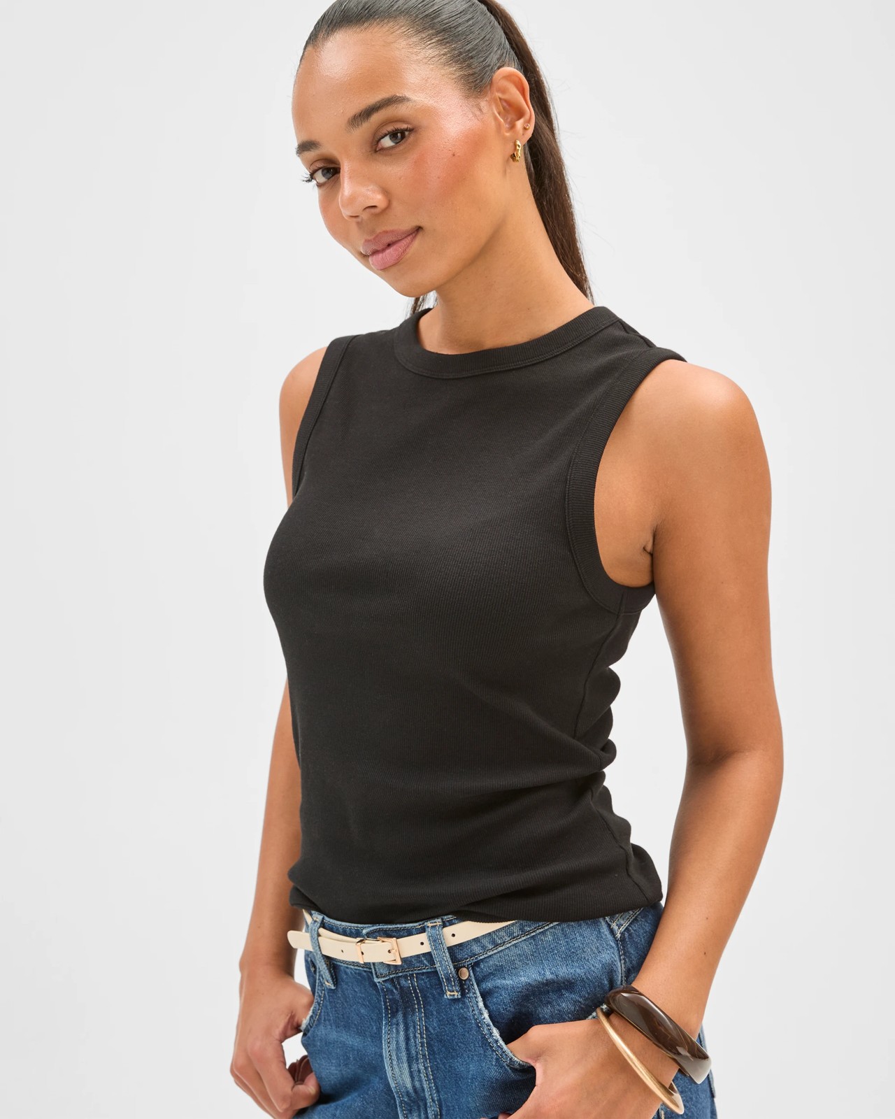 Australian Cotton Ribbed Tank Top - Black 5 of 6