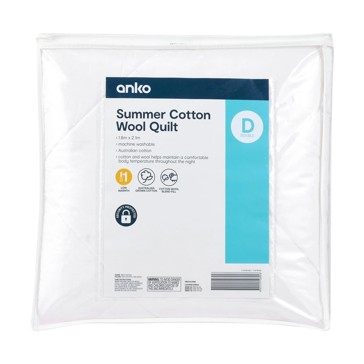 Low Warmth Summer Cotton Wool Quilt  Double Bed  White - Anko