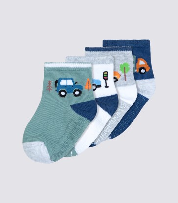 Underworks Baby Organic Cotton Mid Crew socks 4Pk - Cars n Trucks