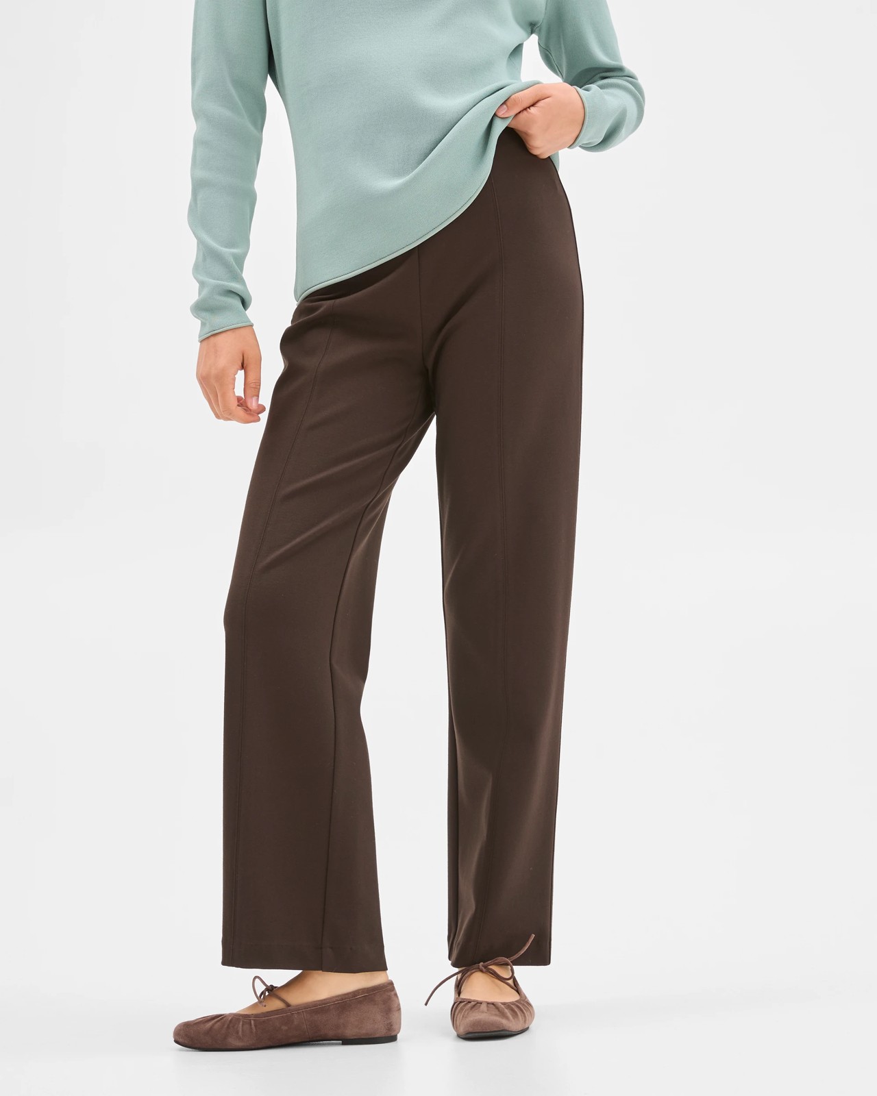 Preview Ponte Full Length Straight Leg Pants - Coffee Bean 3 of 6