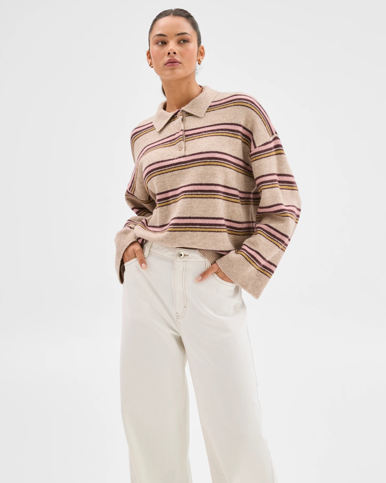 Lily Loves Long Sleeve Striped Polo Top - Fudge Stripe 2 of 6