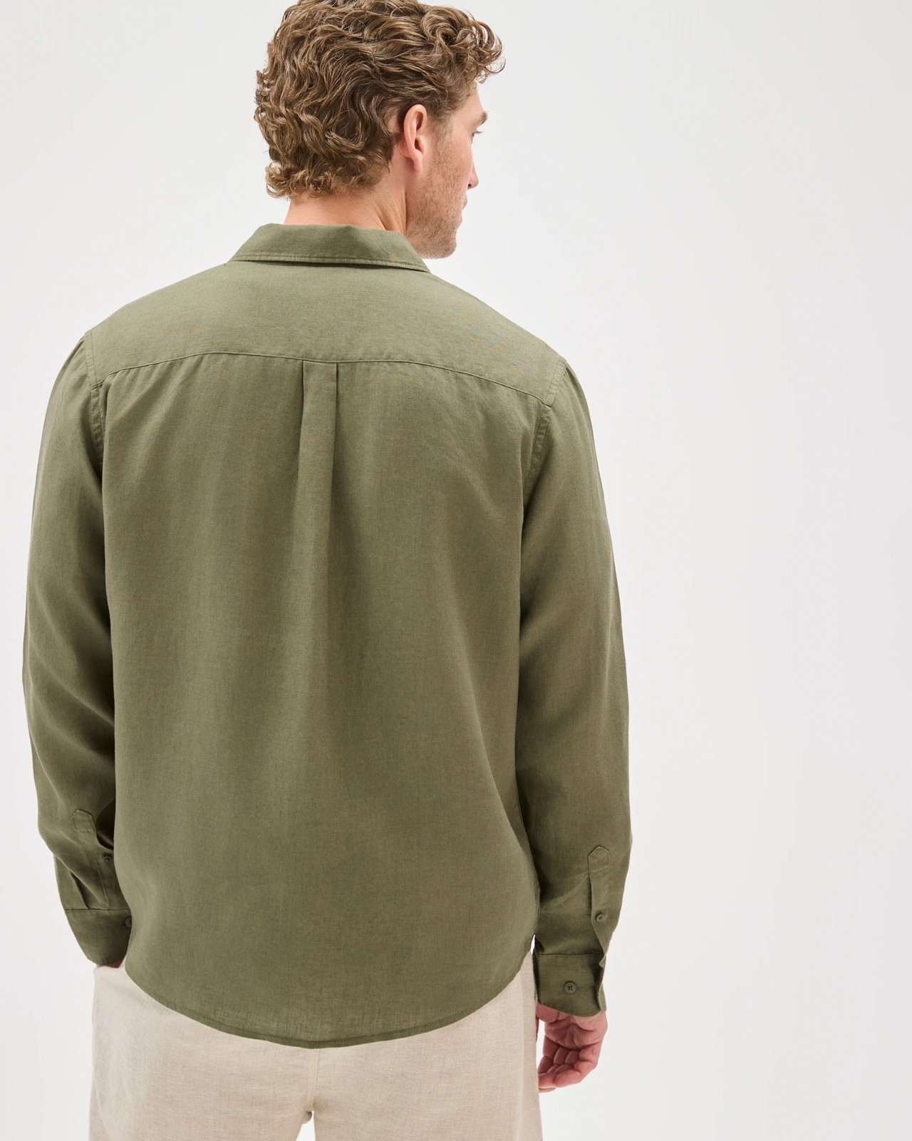 European Linen Long Sleeve Shirt - Olive Green 6 of 6