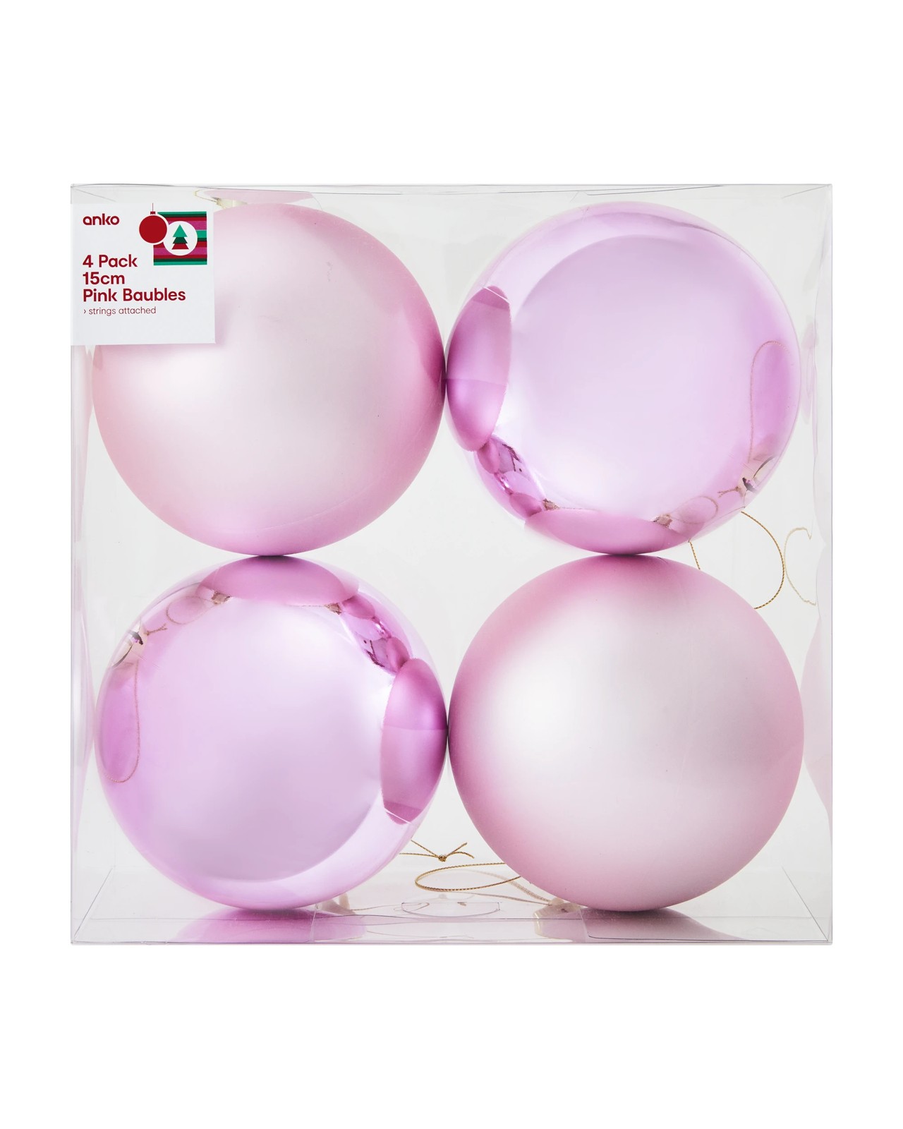 Anko 4 Pack 15cm Pink Baubles 6 of 6