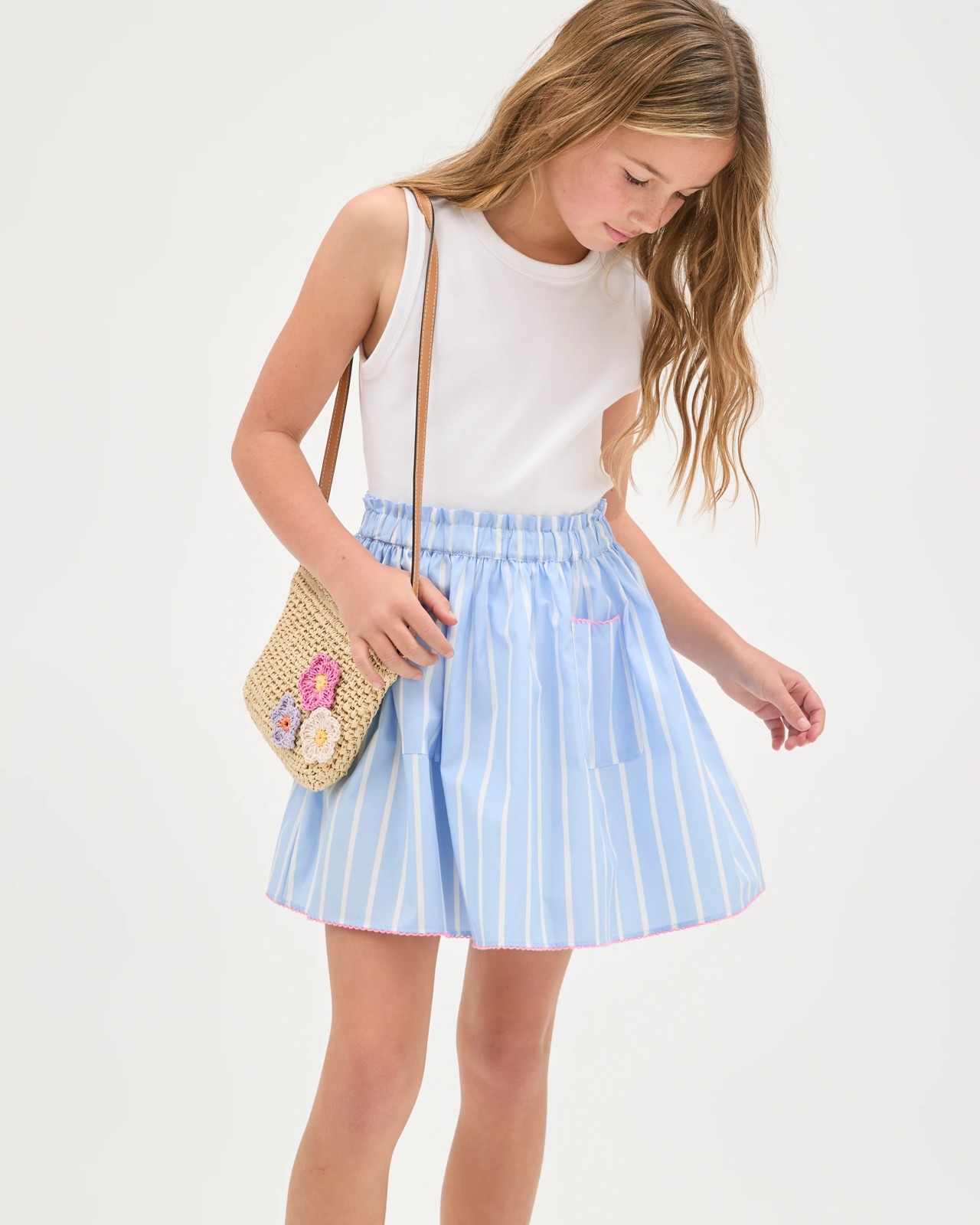 Woven A-Line Pull On Skirt - Stripe Blue 2 of 5
