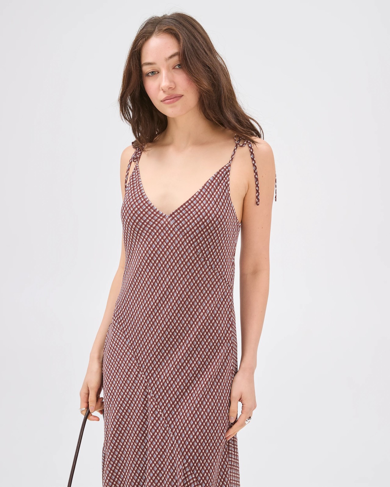Lily Loves Bias Spliced Midi Dress - Check Brown 4 of 5
