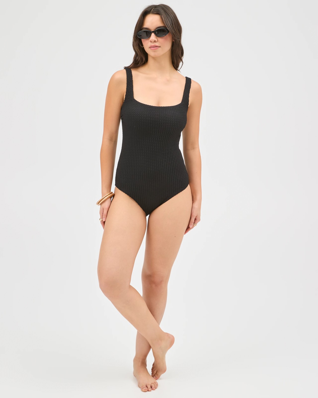 Resort Sleeveless Square Neck Crochet Swim One Piece - Black 2 of 5