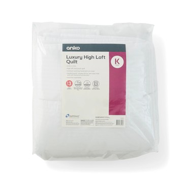 High Warmth Luxury High Loft Quilt, King Bed, White - Anko