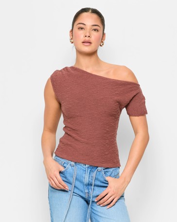 Australian Cotton Blend One Shoulder Textured T-Shirt - Lily Loves
