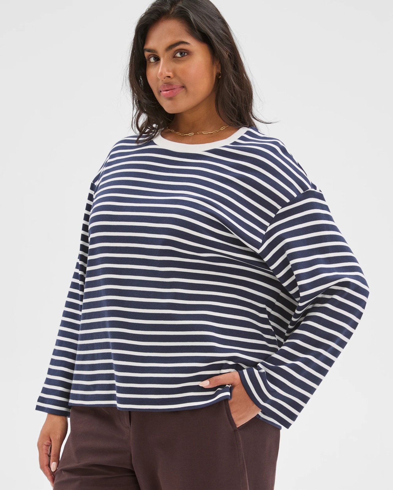 Plus Size Australian Cotton Long Sleeve Stripe Top 4 of 5