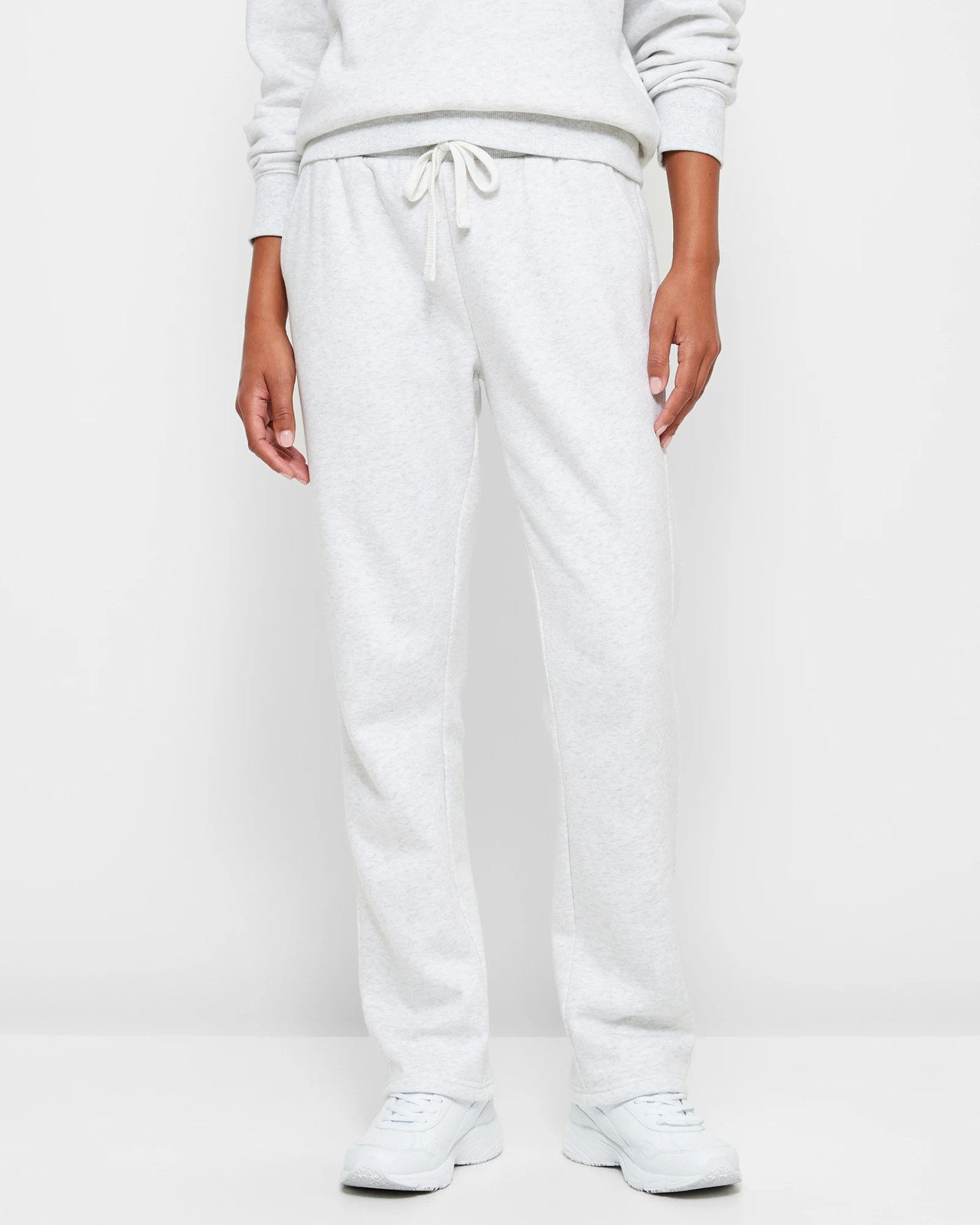 Active Fleece Straight Leg Trackpants - White Marle