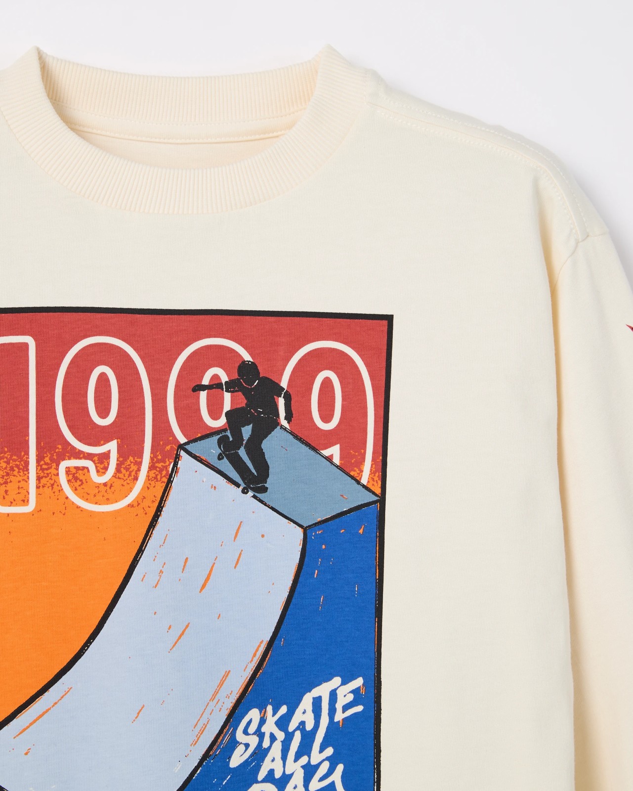 Australian Cotton Long Sleeve Washed Print T-Shirt - Skate Cloud Dancer 2 of 3