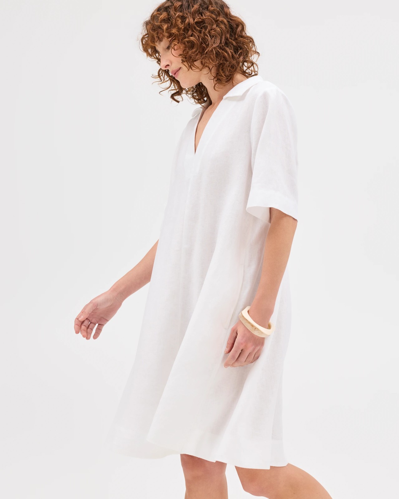 European Linen Polo Mini Dress - White 2 of 6