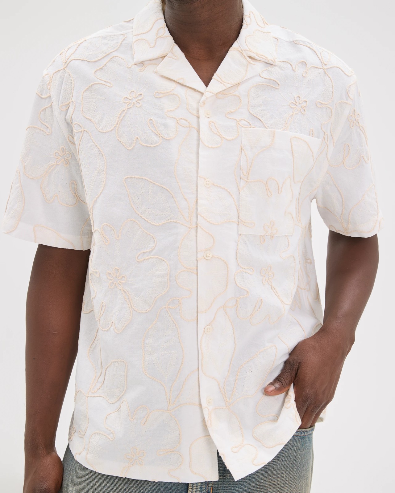 Commons Australian Cotton Boxy Fit Embroidered Shirt - White Cloud 5 of 6