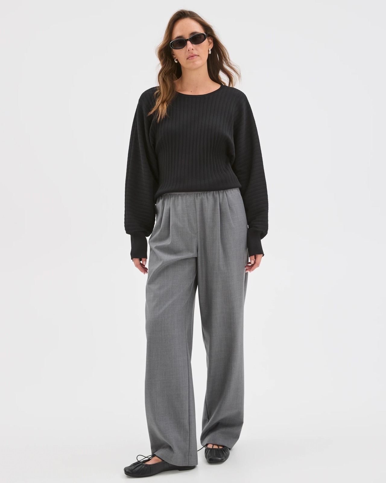 Preview Long Dolman Sleeve Crepe Knit Jumper - Black 2 of 6