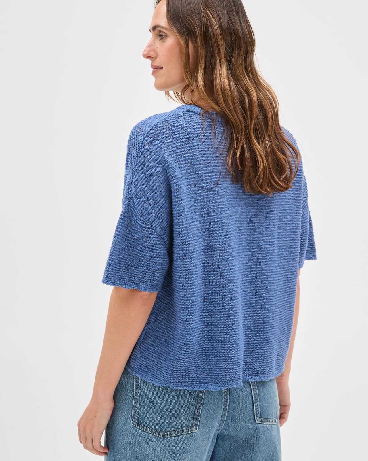 Australian Cotton Slub Detail Knit T-Shirt - Lapis Blue 5 of 5