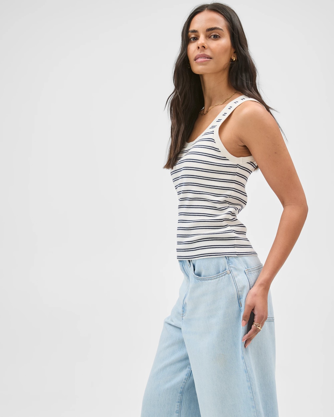 Australian Cotton Blend Scoop Neck Shelf Bra Tank Top 2 of 5