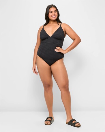 V-Front Textured One Piece Bathers - Shape Your Body