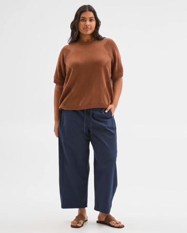 Plus Size Australian Cotton Blend Relaxed Pointelle Knit Top