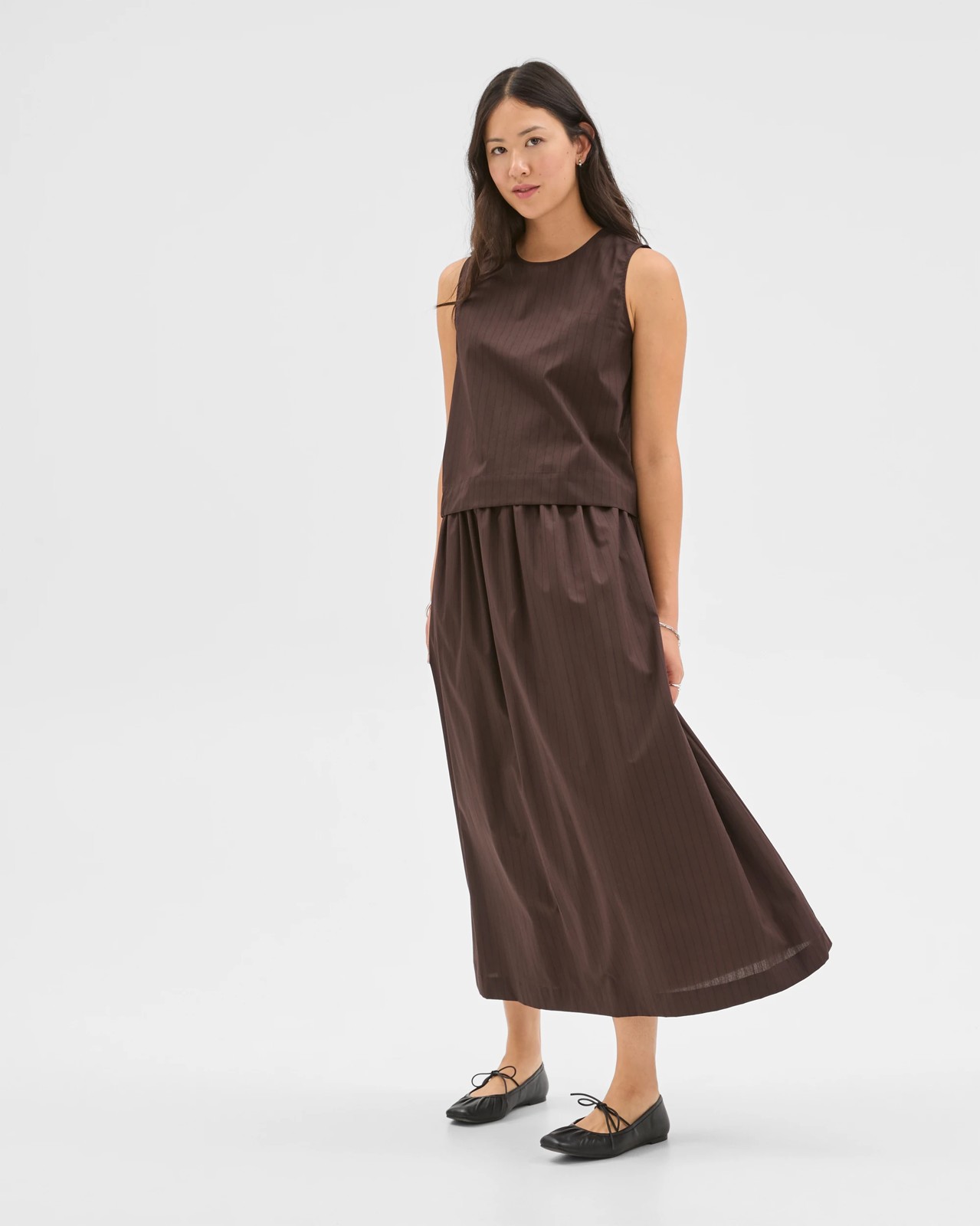Preview Australian Cotton Sleeveless Tank Top - Chocolate Stripe 2 of 6