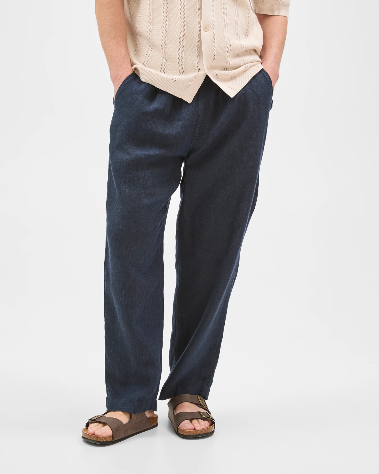 European Linen Wide Leg Pants - Navy 4 of 6