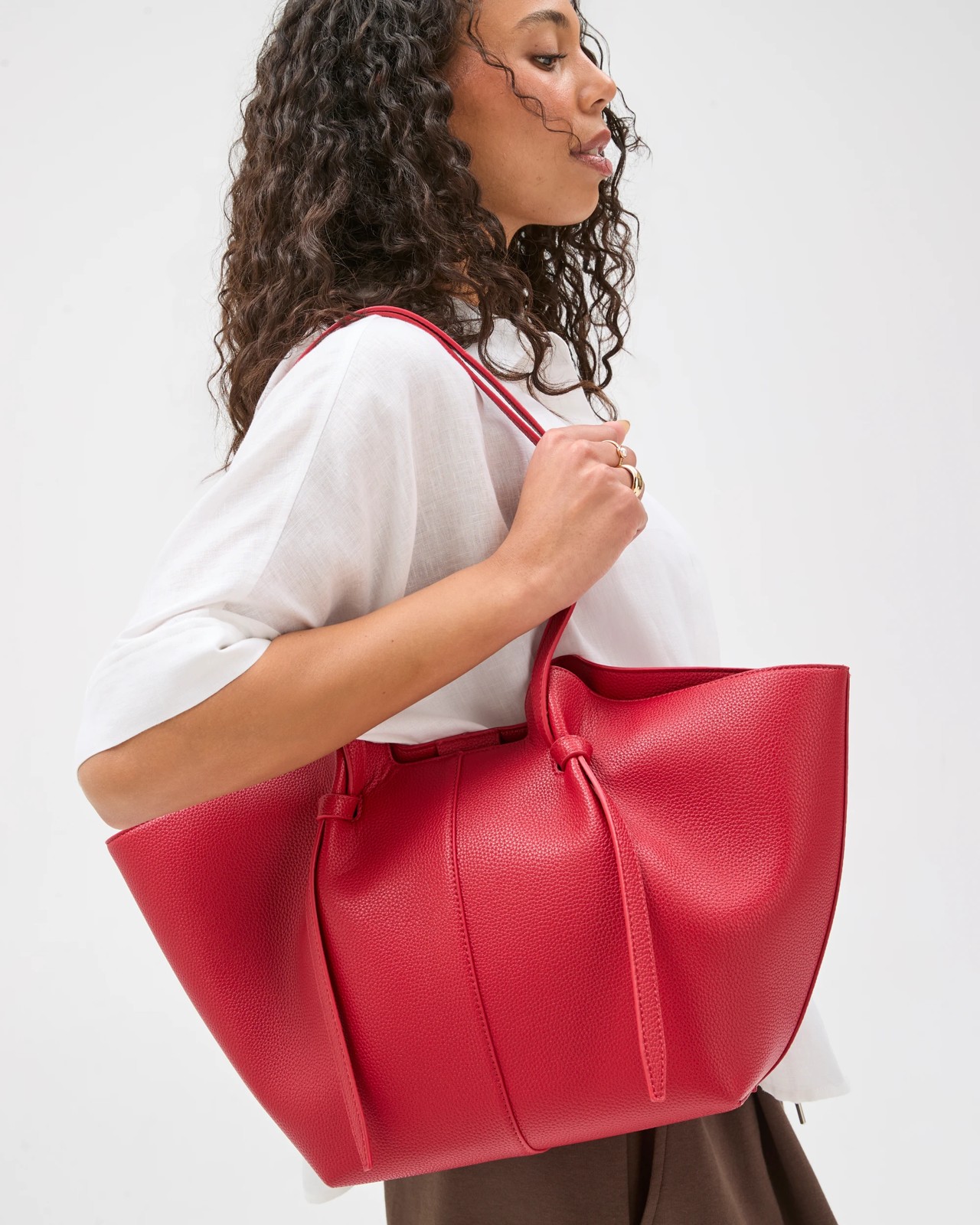 Knot Detail Pebble PU Tote Bag - Flame Red 3 of 3