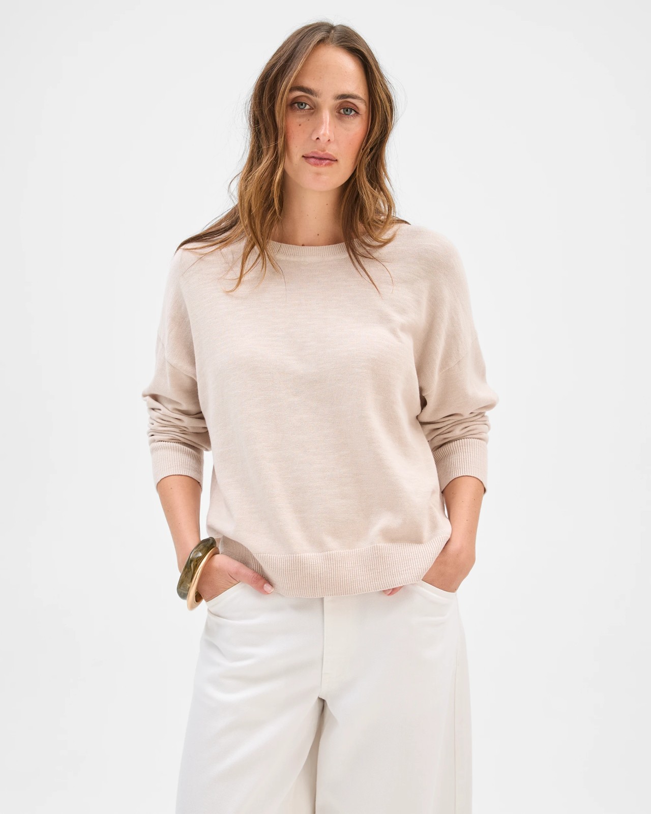 Australian Cotton Blend Long Sleeve Knit Jumper - Pebble 3 of 6